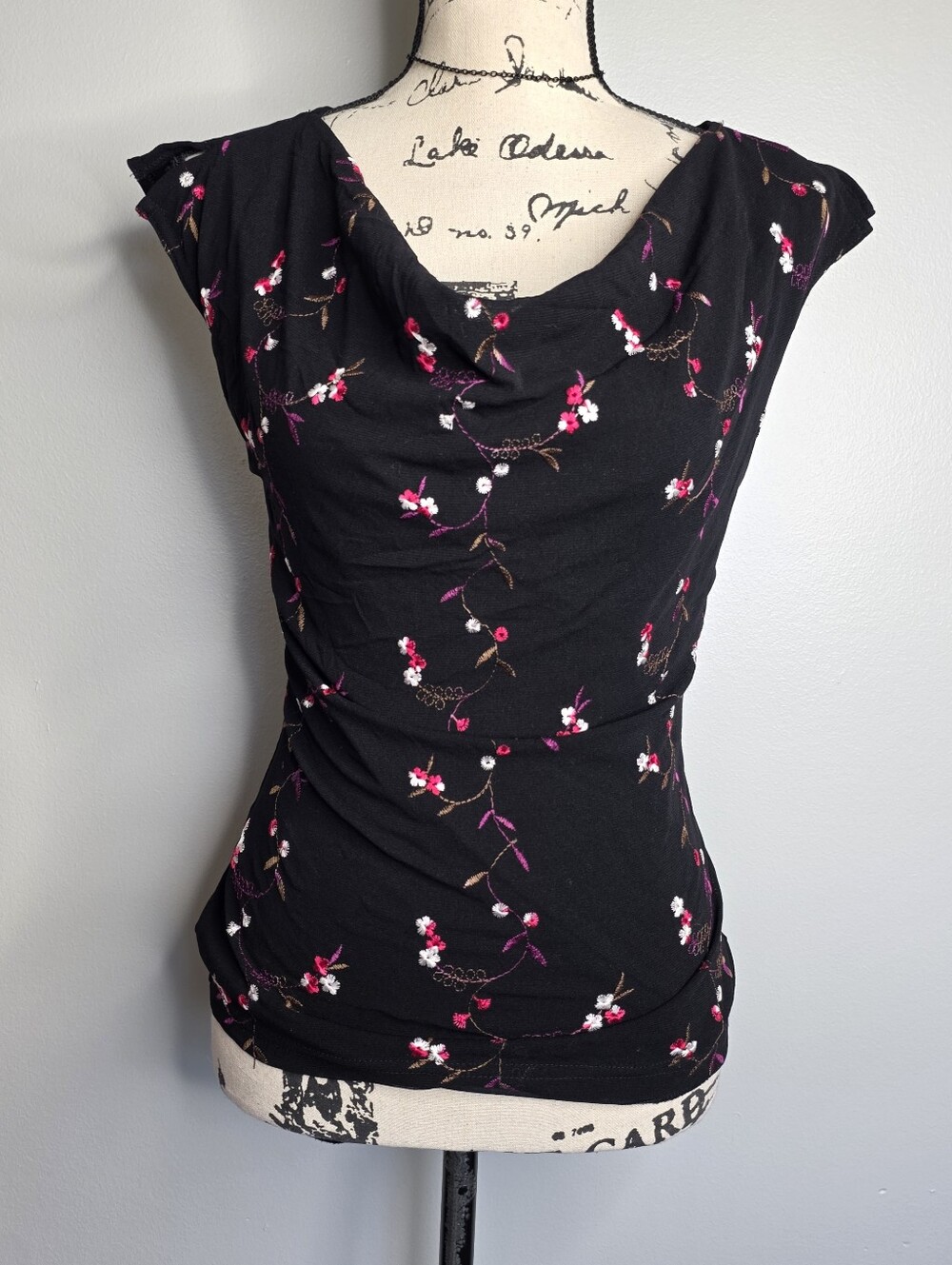 Vintage 90s/Y2K Wrapper Embroidered Cowl Neck Top - Goth Whimsigoth Fairy
